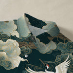 Buddha Stones Red-crowned Crane Golden White Clouds Wave Pattern Buttons Breathable Men's Short Sleeve Shirt