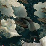Buddha Stones Red-crowned Crane Golden White Clouds Wave Pattern Buttons Breathable Men's Short Sleeve Shirt