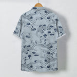 Buddha Stones Crane Cloud Wave Sketch Pattern Buttons Breathable Men's Short Sleeve Shirt
