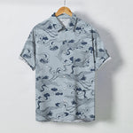 Buddha Stones Crane Cloud Wave Sketch Pattern Buttons Breathable Men's Short Sleeve Shirt