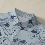 Buddha Stones Crane Cloud Wave Sketch Pattern Buttons Breathable Men's Short Sleeve Shirt