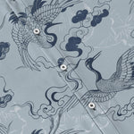 Buddha Stones Crane Cloud Wave Sketch Pattern Buttons Breathable Men's Short Sleeve Shirt