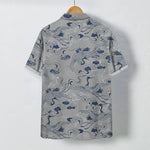 Buddha Stones Crane Cloud Wave Sketch Pattern Buttons Breathable Men's Short Sleeve Shirt