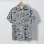 Buddha Stones Crane Cloud Wave Sketch Pattern Buttons Breathable Men's Short Sleeve Shirt