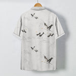Buddha Stones Ink Landscape Crane Mountain Ranges Pattern Buttons Breathable Men's Short Sleeve Shirt