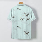 Buddha Stones Ink Landscape Crane Mountain Ranges Pattern Buttons Breathable Men's Short Sleeve Shirt