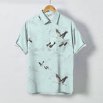 Buddha Stones Ink Landscape Crane Mountain Ranges Pattern Buttons Breathable Men's Short Sleeve Shirt