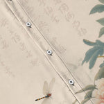 Buddha Stones Pink Peony Leaf Dragonfly Pattern Buttons Breathable Men's Short Sleeve Shirt