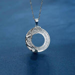 Buddha Stones Clear Quartz Koi Fish Luck Circular Peace Buckle Pendant Necklace