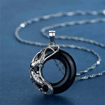 Buddha Stones Black Obsidian Koi Fish Luck Circular Peace Buckle Pendant Necklace