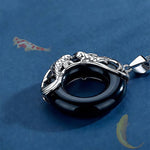 Buddha Stones Black Obsidian Koi Fish Luck Circular Peace Buckle Pendant Necklace