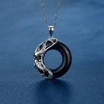 Buddha Stones Black Obsidian Koi Fish Luck Circular Peace Buckle Pendant Necklace