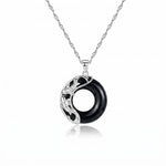 Buddha Stones Black Obsidian Koi Fish Luck Circular Peace Buckle Pendant Necklace