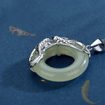 Buddha Stones Green Hetian Jade Koi Fish Luck Circular Peace Buckle Pendant Necklace