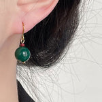 Buddha Stones Green Agate Round Support Drop Earrings
