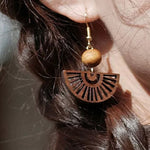 Buddha Stones Handcrafted Fan Shape Wooden Simplicity Earrings