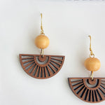 Buddha Stones Handcrafted Fan Shape Wooden Simplicity Earrings