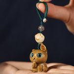 Buddha Stones Green Sandalwood Cat Hand-Woven Soothing Keychains