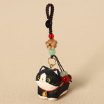 Buddha Stones Natural Wood Hand-Carved Lying Cat Om Mani Padme Hum Peace Keychains
