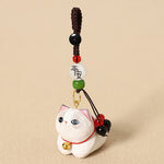 Buddha Stones Natural Wood Hand-Carved Lying Cat Om Mani Padme Hum Peace Keychains