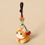 Buddha Stones Natural Wood Hand-Carved Lying Cat Om Mani Padme Hum Peace Keychains