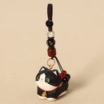 Buddha Stones Natural Wood Hand-Carved Lying Cat Om Mani Padme Hum Peace Keychains