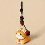 Buddha Stones Natural Wood Hand-Carved Lying Cat Om Mani Padme Hum Peace Keychains
