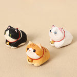 Buddha Stones Natural Wood Hand-Carved Lying Cat Om Mani Padme Hum Peace Keychains