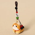 Buddha Stones Natural Wood Hand-Carved Lying Cat Om Mani Padme Hum Peace Keychains