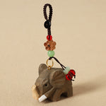 Buddha Stones Natural Wood Elephant Peace Om Mani Padme Hum Purity Keychains