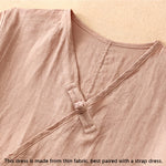 Buddha Stones Summer V-Neck Frog-Button Short Sleeve Women's Midi Dress