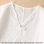 Buddha Stones Summer V-Neck Frog-Button Short Sleeve Women's Midi Dress