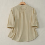 Buddha Stones Lace-up Buttons Design Women's Three Quarter Sleeve Shirt