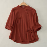 Buddha Stones Lace-up Buttons Design Women's Three Quarter Sleeve Shirt