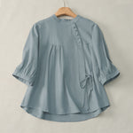 Buddha Stones Lace-up Buttons Design Women's Three Quarter Sleeve Shirt