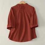 Buddha Stones Lace-up Buttons Design Women's Three Quarter Sleeve Shirt