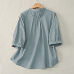 Buddha Stones Lace-up Buttons Design Women's Three Quarter Sleeve Shirt