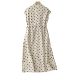 Buddha Stones Summer Polka Dot V-Neck Lace-up Women's Knee Length Dress With Pockets