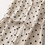 Buddha Stones Summer Polka Dot V-Neck Lace-up Women's Knee Length Dress With Pockets