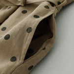 Buddha Stones Summer Polka Dot V-Neck Lace-up Women's Knee Length Dress With Pockets