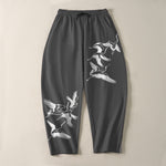 Buddha Stones Pure Cotton Flying Crane Pattern Drawstring Men's Tapered Pants With Pockets