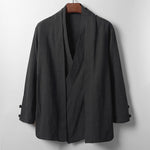 Buddha Stones Spring Casual Minimalist Solid Lapel Ramie Men's Kimono