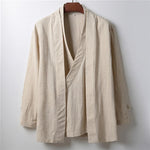 Buddha Stones Spring Casual Minimalist Solid Lapel Ramie Men's Kimono