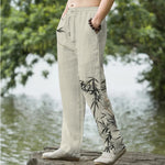 Buddha Stones Cotton Ink Bamboo Pattern Men's Tapered Pants With Pockets