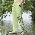 Buddha Stones Cotton Ink Bamboo Pattern Men's Tapered Pants With Pockets