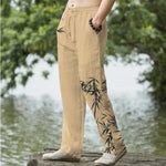 Buddha Stones Cotton Ink Bamboo Pattern Men's Tapered Pants With Pockets