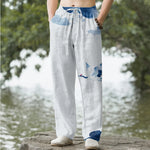 Buddha Stones Cotton Red-crowned Crane Pattern Men's Tapered Pants With Pockets