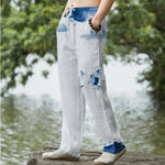 Buddha Stones Cotton Red-crowned Crane Pattern Men's Tapered Pants With Pockets