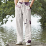 Buddha Stones Cotton Red-crowned Crane Pattern Men's Tapered Pants With Pockets