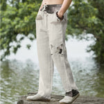 Buddha Stones Cotton Red-crowned Crane Pattern Men's Tapered Pants With Pockets